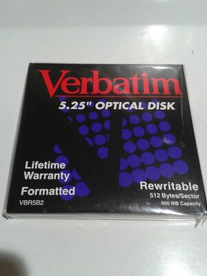 Verbatim 5.25 Optical Disk 600MB REWRITABLE VBR5B2 New sealed