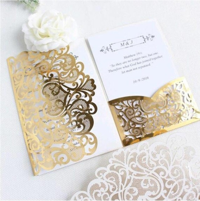 10 50 Tri Fold Hollow Laser Cut Pocket Wedding Invite Invitation Card Cover Set For Sale Online