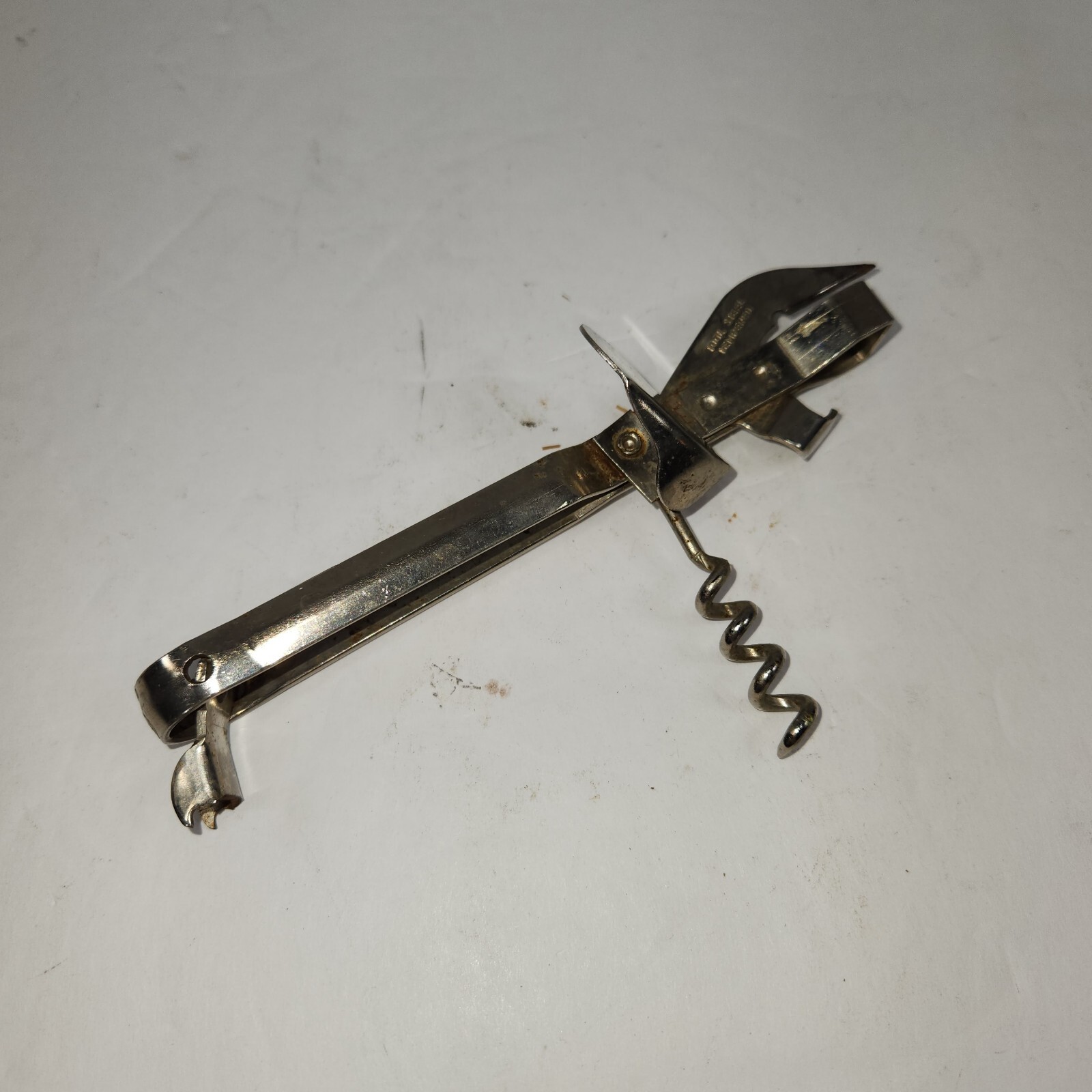 Vintage EKCO USA STEEL Can Bottle Opener/Can Punch/Cork Screw w/ Thumb