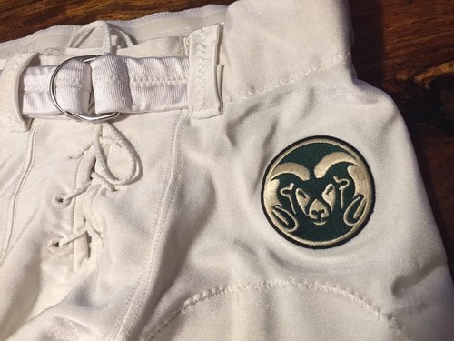 Pantaloni calcio Colorado State University Rams bianco verde gioco indossati Russell - Foto 4 di 8