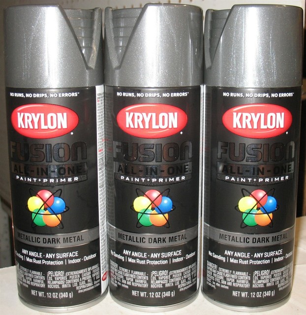 3 New Krylon Fusion Metallic Dark Metal In/Outdoor Plastic Wood Wicker+