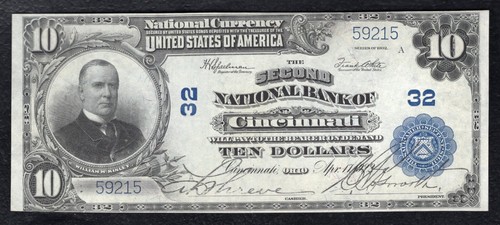 1902 10 $ DIE ZWEITE NATIONALBANK VON CINCINNATI, OH NATIONALE WÄHRUNG CH. #32 AU