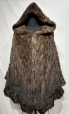 Knitted Mink Demi-buff Cape/poncho W/ Hood (118033)