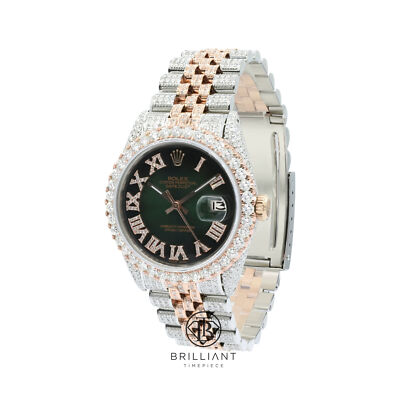 Rolex Datejust 36mm Green Roman Diamond Dial Two Tone Jubilee 13.00 CT