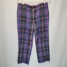 Boden Men's Large PJ Lounge Pants Plaid Gray Blue Button Fly