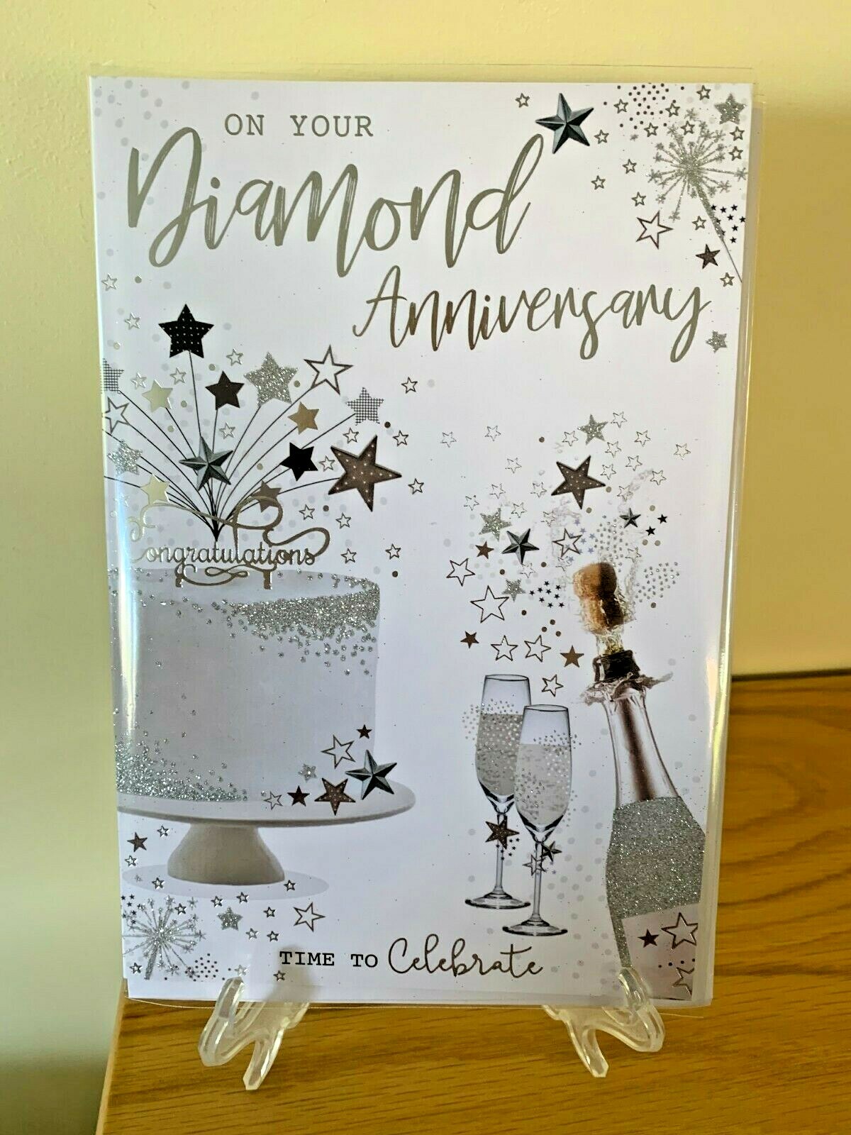 Diamond Wedding Anniversary Silver Foil Quality Card Celebrate 60 years Party
