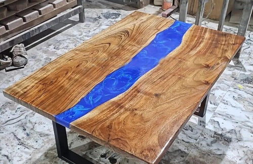 Blue Epoxy Dining Table – Unique Handmade Epoxy Wood Table Modern Custom Deco - Picture 2 of 12