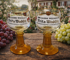 2 Römer Weingläser ❤️ "200 Jahre Weingut Fritz Windisch" Goldrand Wappen Vintage