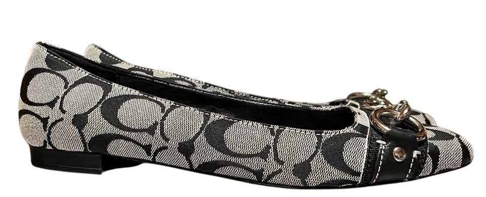 Zapatos planos de ballet Coach Logo sin cordones negros/grises/plateados para mujer talla 7,5B Foto 3 de 4