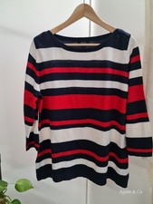 UK18 Papaya red navy white striped top | nautical 3/4 sleeve plus size friendly