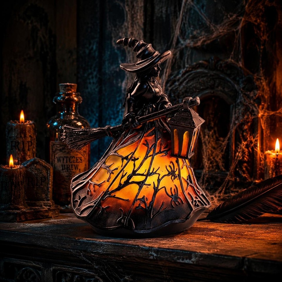Halloween Witch Lamp USB Powered Resin Witch Lamp Warm Ambient ...