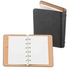 6 Rings Binder Cover A7 Leather Notebook Binder with 50 Sheets Paper Black