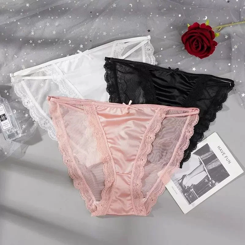 5 Pcs Lot Womens Sexy Satin String Bikinis Panties Silky Briefs Underwear M L XL - Image 2 of 4