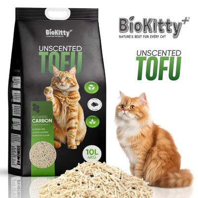 BIOKITTY Tofu Clumping Cat Litter 10L Unscented Ultra Absorbent odour Flushable Dust-Free
