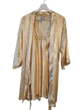 Madison & Max Intimate Size L Floral Nightgown Satin Silky Kimono Robe Yellow