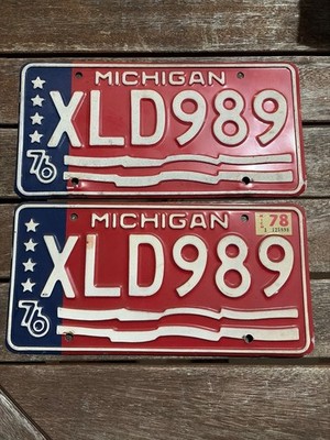 1976-78 Michigan License Plate Pair XLD 989