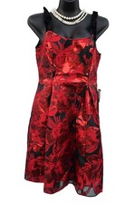 Adrianna Papell Red & Black Metallic Rose Dress, Women's Size 6 Velvet Strap NEW
