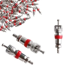 100PCS Premium Tyre Tire Valve Cores, Nickel Plated Stem Red&Silver 