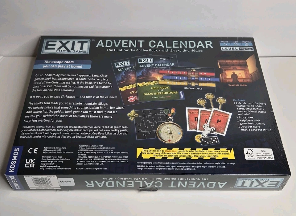 EXIT: The Game Advent Calendar The Hunt For The Golden Book *READ Sealed Unused - Image 2 of 4