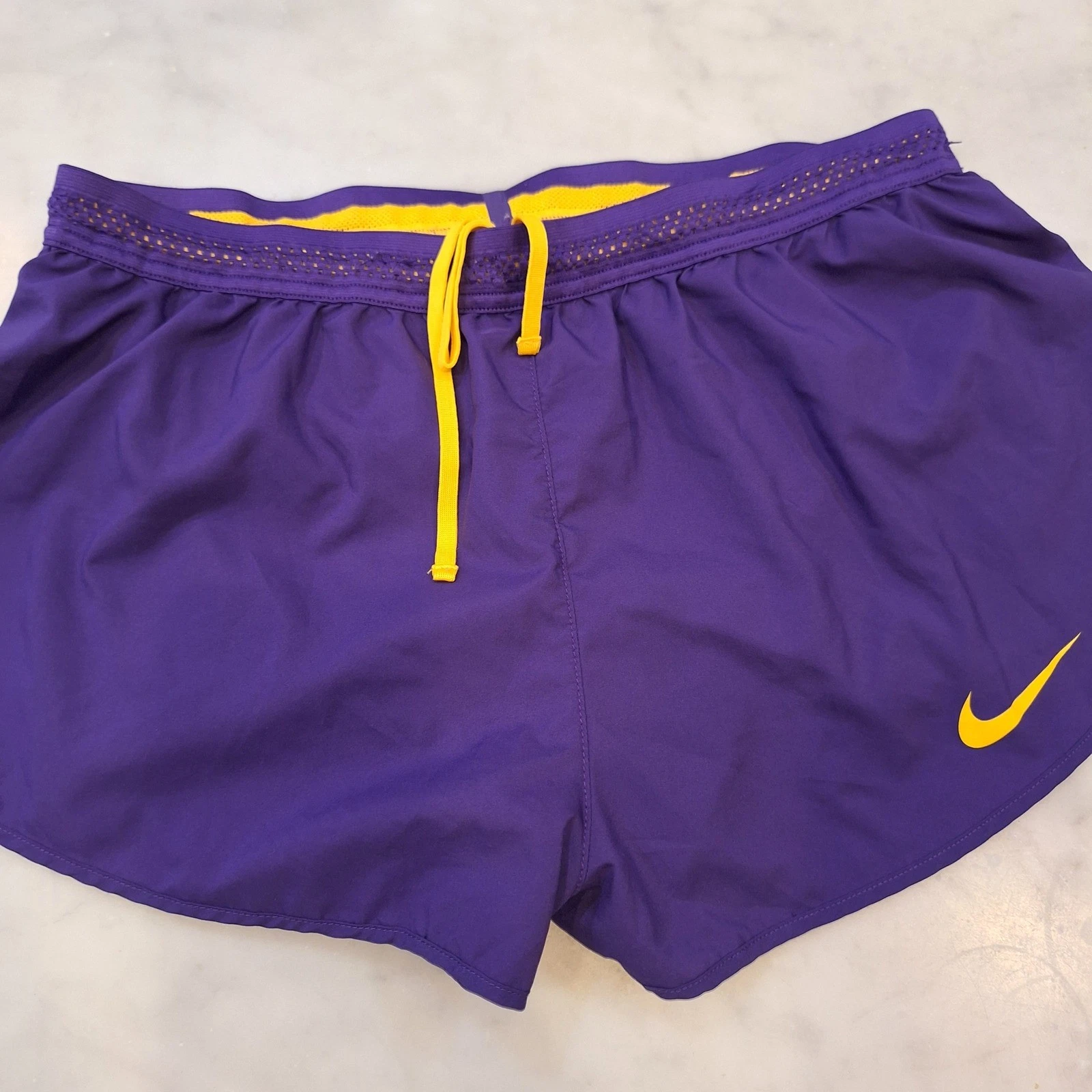 Nike Purple Gold Running Shorts Womens Lg LSU Lakers Drawstring Athletic Track