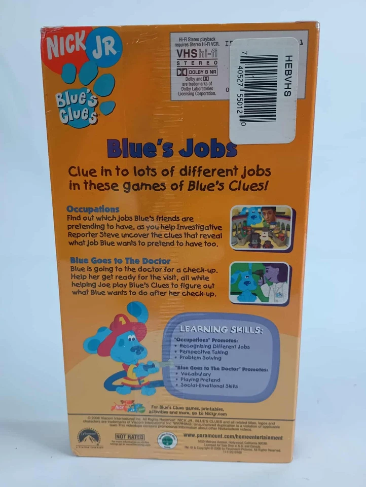 Blue's Clues Blues Job's VHS Tape 2006 Nick Jr. Late Release BRAND NEW SEALED - Image 2 of 4