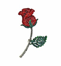 Red Green Crystal Rose Brooch Pin Rhinestone Floral Jewelry Gift New
