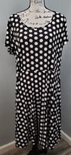 Michael Kors Flare Dress Womens 2X Black White Polka Dot Short Sleeve Back Zip