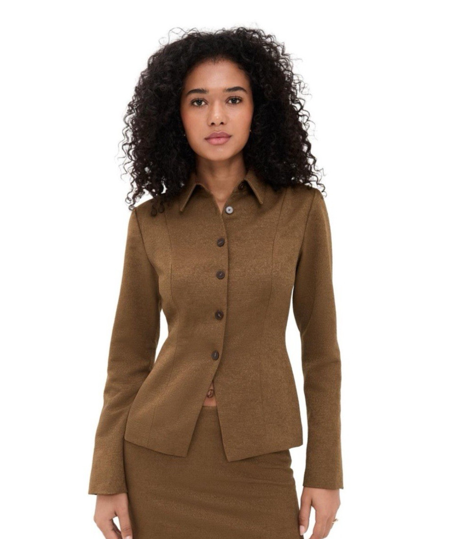 Reformation Chloe Button Down Collared Shirt, Bro… - image 1