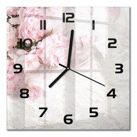 Glas-Wanduhr Aus GehäRtetem Glas Wanduhr Pfingstrosen Schwarze Zeiger 30X30 Cm