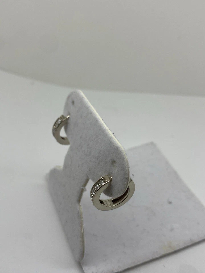 14k solid white gold diamond huggie earrings - Image 2 of 4