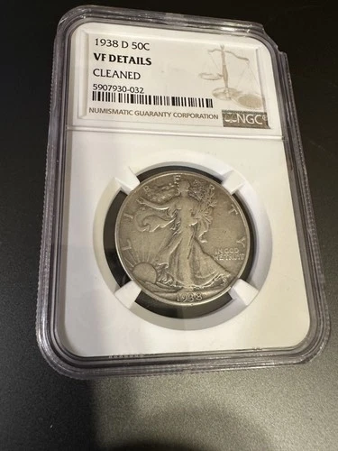 1938D Silver Half 50 cent Coin NGC VF Details Cleaned Walking Liberty
