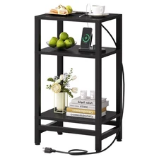 Tall Nightstand with Fast Charging Station, 3 Tier Small Table Stand for Smal...