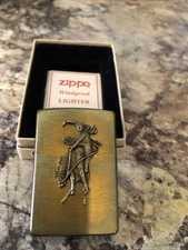 Vintage Zippo Solid Brass Lighter Marlboro Cowboy On A Bucking Bronco 