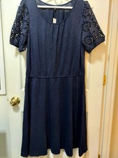 Talbots Dress Slub Knit Fit & Flare Pull Over Navy Color NWT