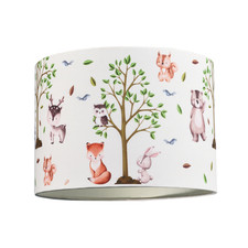 Cute Woodland Animals Round Lamp Shade in Cotton Fabric - Foxes Owls Rabbits ...