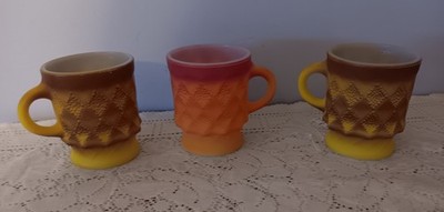 Anchor Hocking Fire King Kimberly Diamond Point Coffee Mugs Set Of 3 