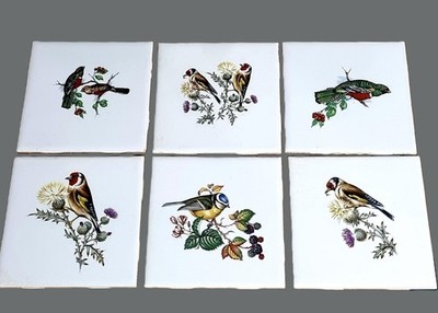 Vintage Vogel Fliesen Englisch Deko Keramik Transferware 6er Gruppe