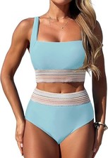 ZAFUL Women Bikini Swimsuit SwimTummy Control Sporty High waist Blue Large new