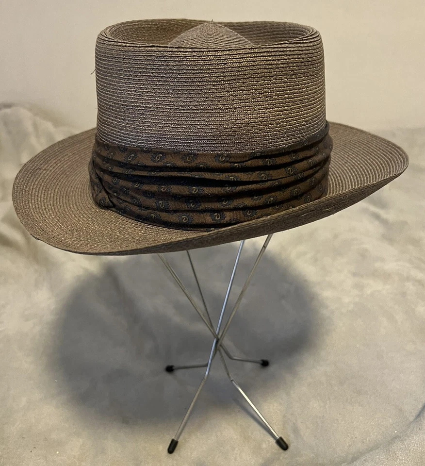Sombrero de cerdo de paja gris Stetson de colección talla 7 banda de cachemira marrón con caja de sombreros NUEVO Foto 4 de 4