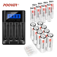 1.5V AA AAA Rechargeable Li-ion Batteries w/ Fast Lithium Battery Charger LOT