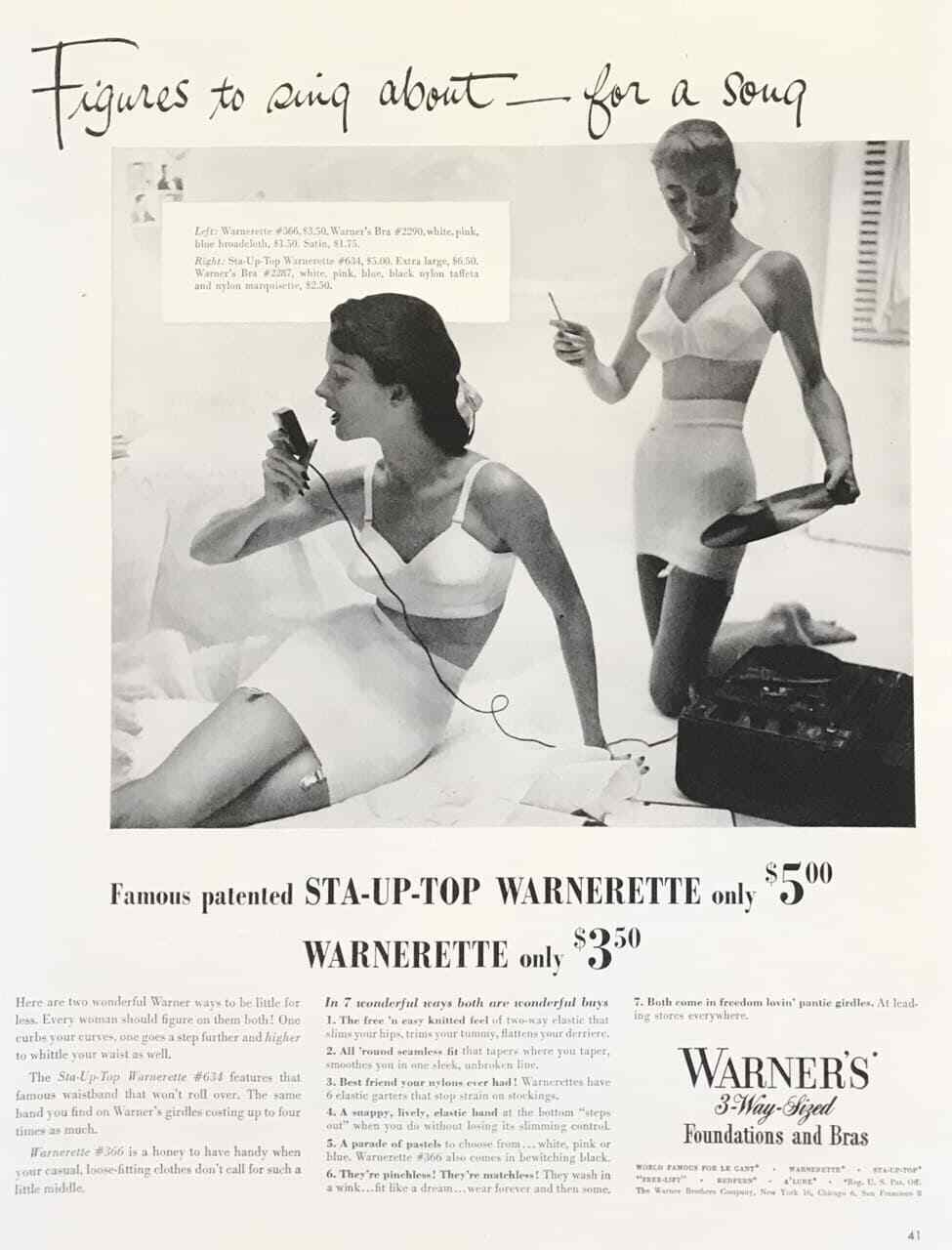 Original Print Ad 1951 WARNER'S Bras Foundation Peta-Cup Pattern Underwear