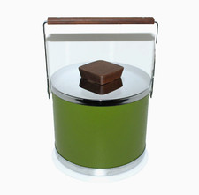 VTG MCM Kromex Avocado Green Ice Bucket Chrome Wood Vinyl Made in USA 7.5"