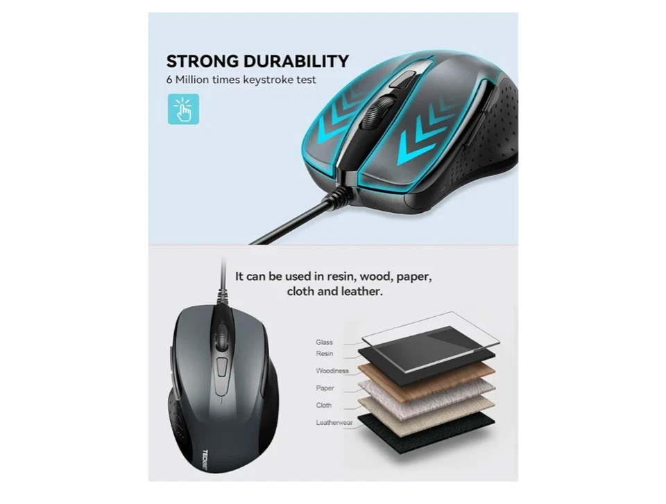 TeckNet Wired USB Mouse - Grey - Image 3 of 4