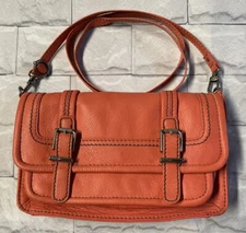 The Sak Leather Handbag Shoulder Strap Double-Buckle Design, Laguna Coral Orange