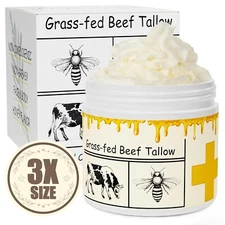 Grass-Fed Beef Tallow for Skin- Organic Balm Moisturizer for All Purpose 5.3 oz