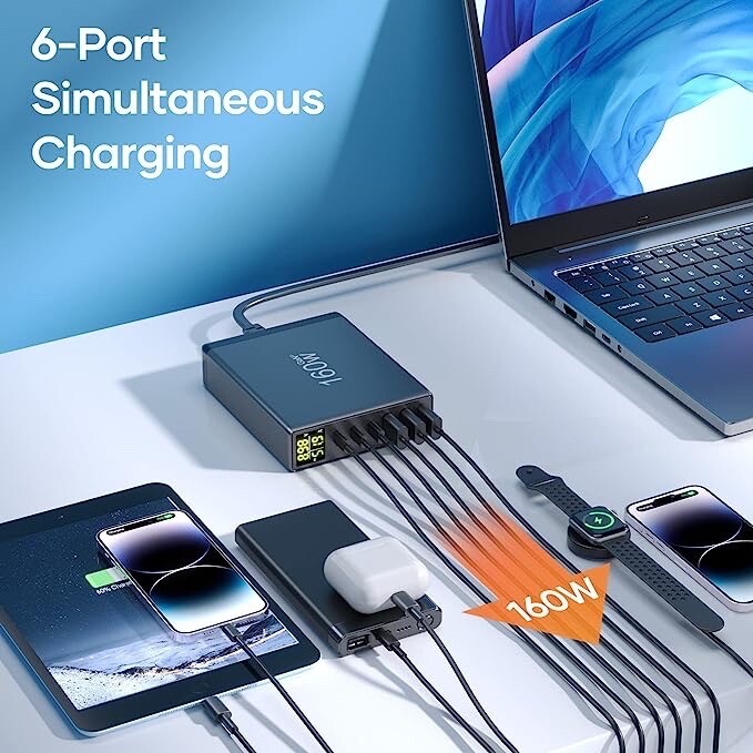 Chargeur USB C multiple 160W multiport bloc secteur rapide PPS QC4.0 - 3