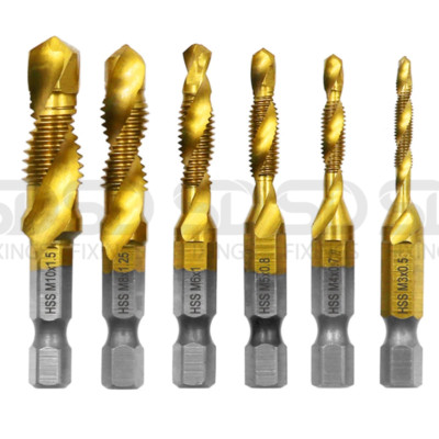 6tlg M3-M10 Gewindebohrer Bohrer Set Handgewindebohrer Sechskantschaft Titanbeschichtet HSS Bohrer