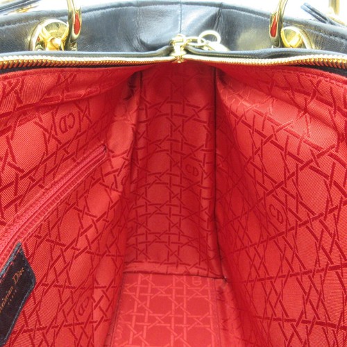 CHRISTIAN DIOR Lady Cannage Hand Tote Bag Leather Black Gold Italy M780 - Picture 15 of 21