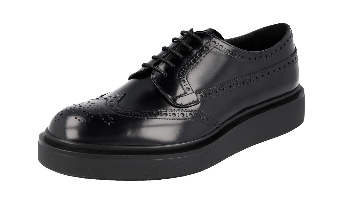 LUXURY PRADA FULL BROGUE BUSINESS SHOES 2EE350 BLACK LEATHER LUXURY PRADA FULL BROGUE BUSINESS SHOES 2EE350 BLACK LEATHER