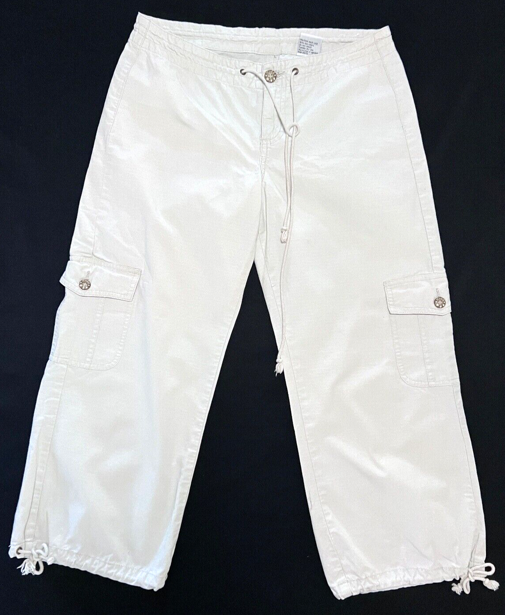 Vintage Y2K Mudd Womens White Cargo 30x24 Capri Pants Zip Drawstring  4VK863